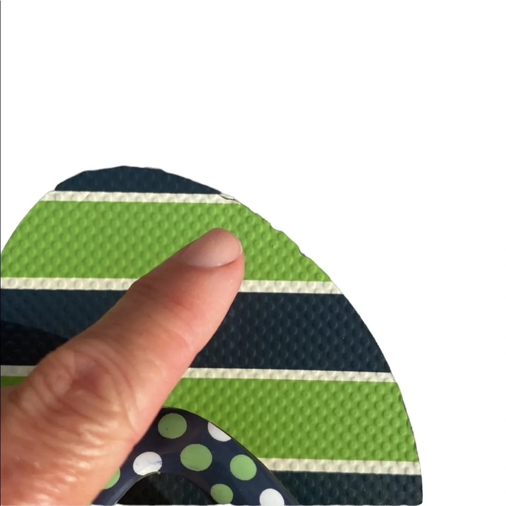 Vera Bradley Navy and Green Striped Flip Flops
